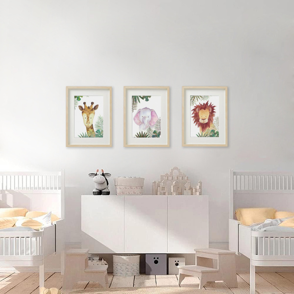 "Láminas infantiles"  - Animales de la Selva - Set de 3 láminas